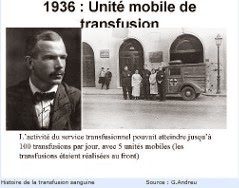 Photo des unités mobiles de transfusion en 1936